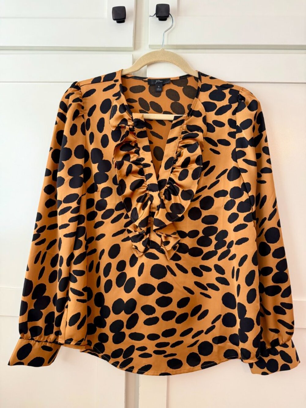 J.Crew Leopard Print Ruffle Blouse Long Sleeve Size S